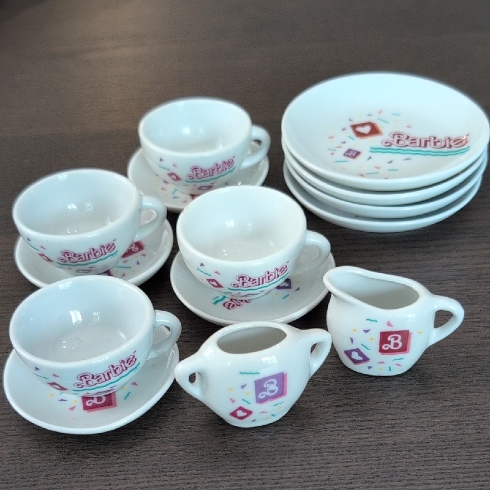 Barbie White and Pink Tea Set with Logo